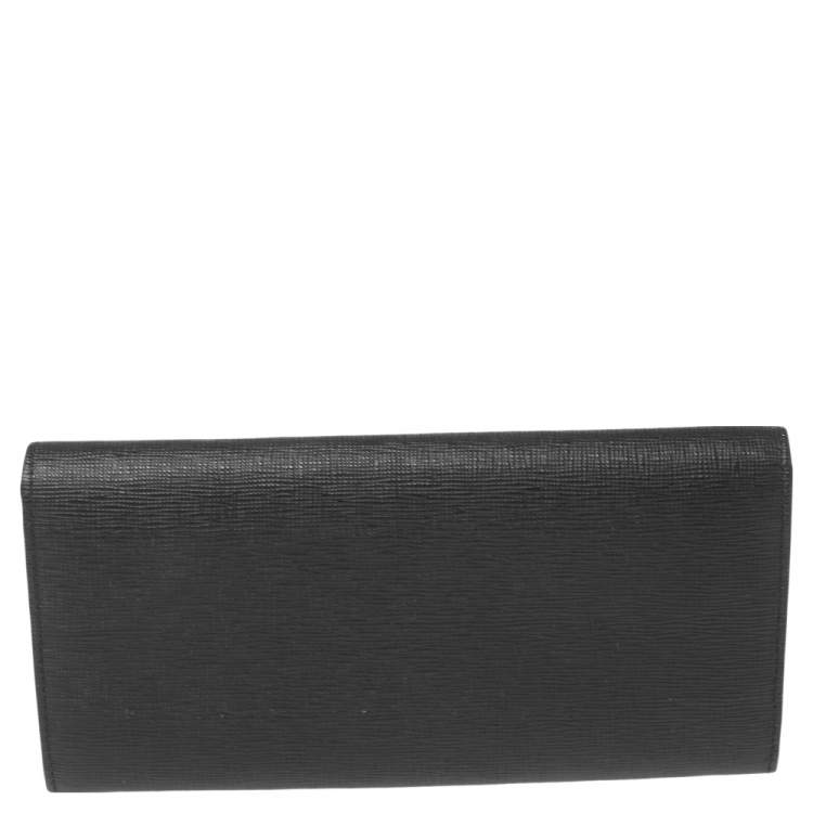 Pre Owned Fendi Black Leather Flap Continental Wallet