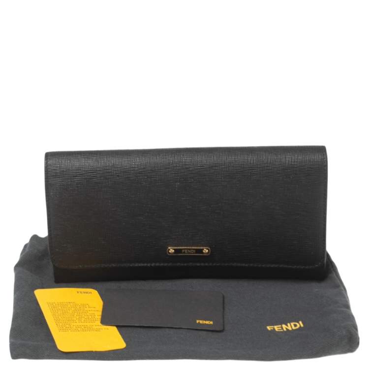 Pre Owned Fendi Black Leather Flap Continental Wallet