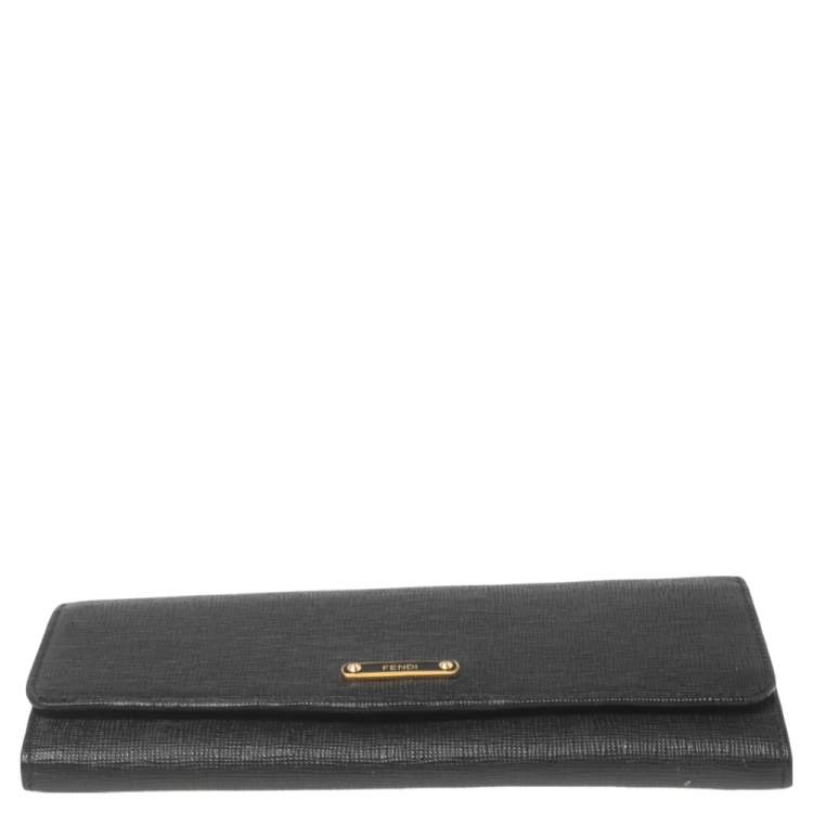 Pre Owned Fendi Black Leather Flap Continental Wallet