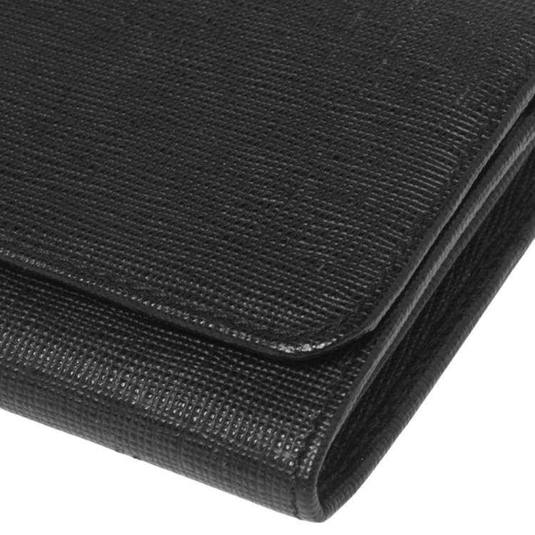 Pre Owned Fendi Black Leather Flap Continental Wallet