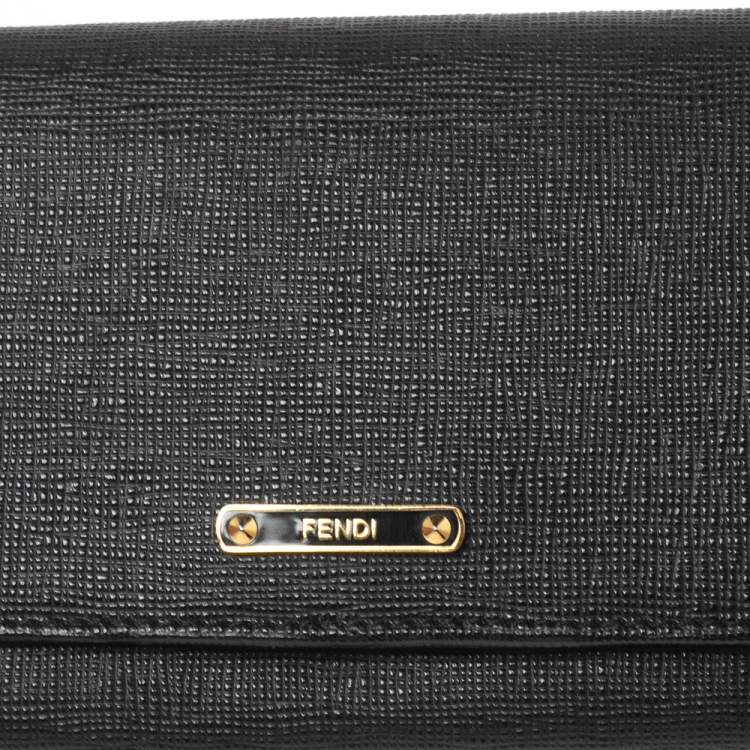Pre Owned Fendi Black Leather Flap Continental Wallet