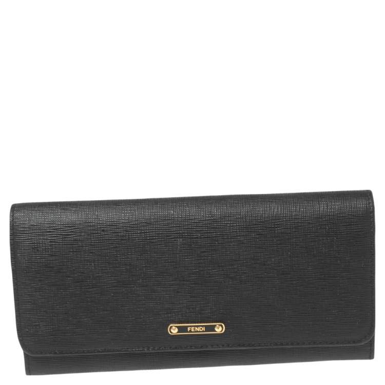 Pre Owned Fendi Black Leather Flap Continental Wallet