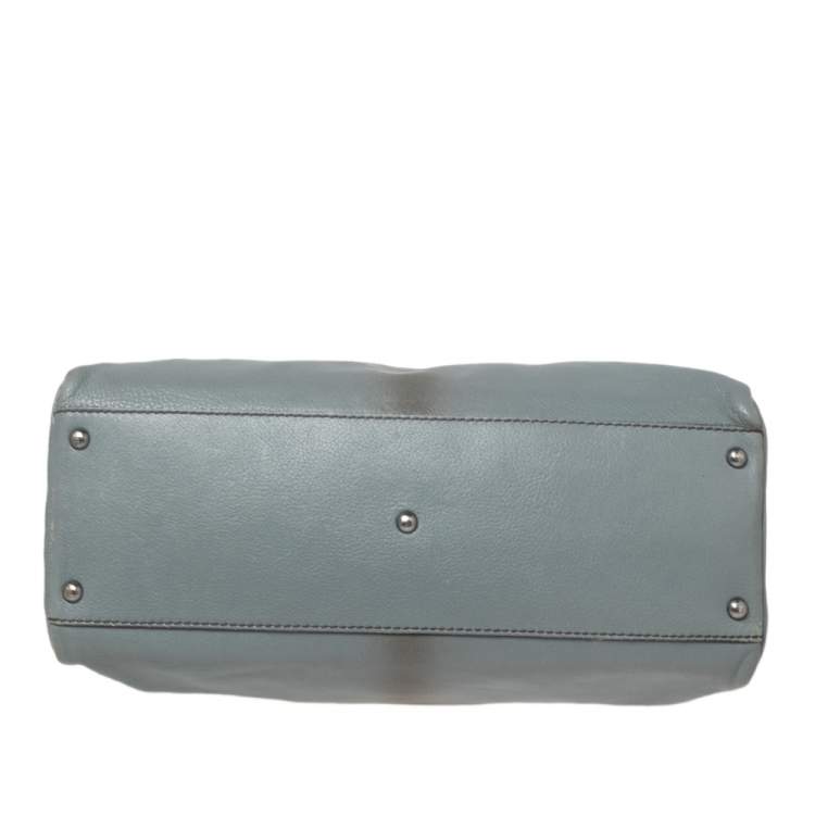 Pre Owned Fendi Ash Blue Leather Large Peekaboo Top Handle Bag