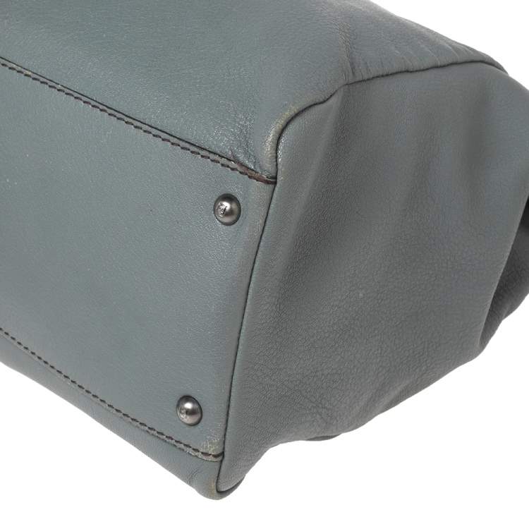 Pre Owned Fendi Ash Blue Leather Large Peekaboo Top Handle Bag