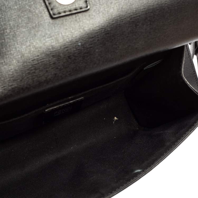 Pre Owned Fendi Black/Silver Leather Small Demi Jour Top Handle Bag