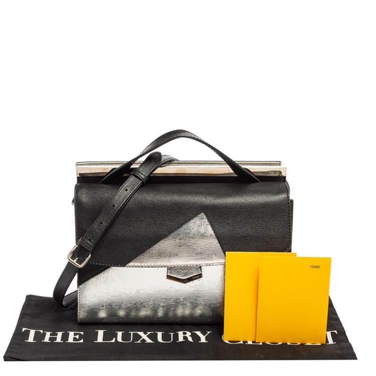 Pre Owned Fendi Black/Silver Leather Small Demi Jour Top Handle Bag