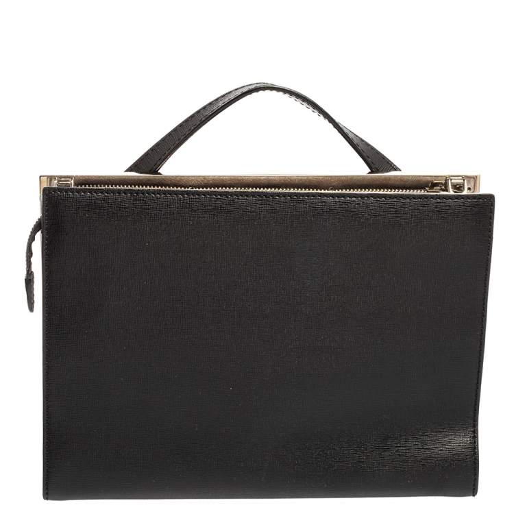 Pre Owned Fendi Black/Silver Leather Small Demi Jour Top Handle Bag