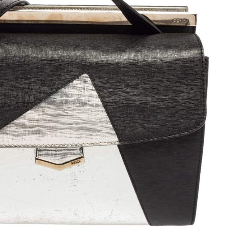 Pre Owned Fendi Black/Silver Leather Small Demi Jour Top Handle Bag