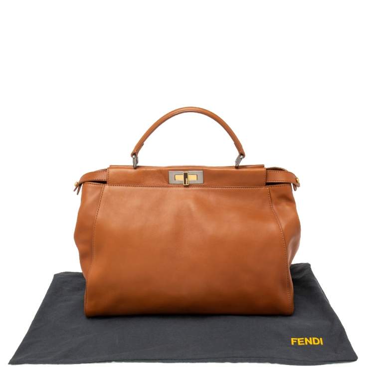 Pre Owned Fendi Brown Leather Large Peekaboo Top Handle Bag