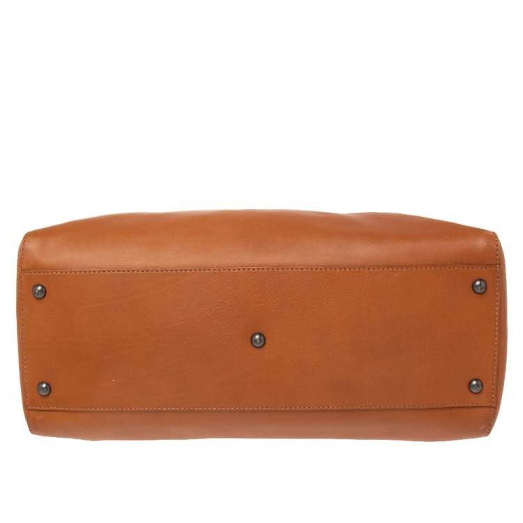 Pre Owned Fendi Brown Leather Large Peekaboo Top Handle Bag