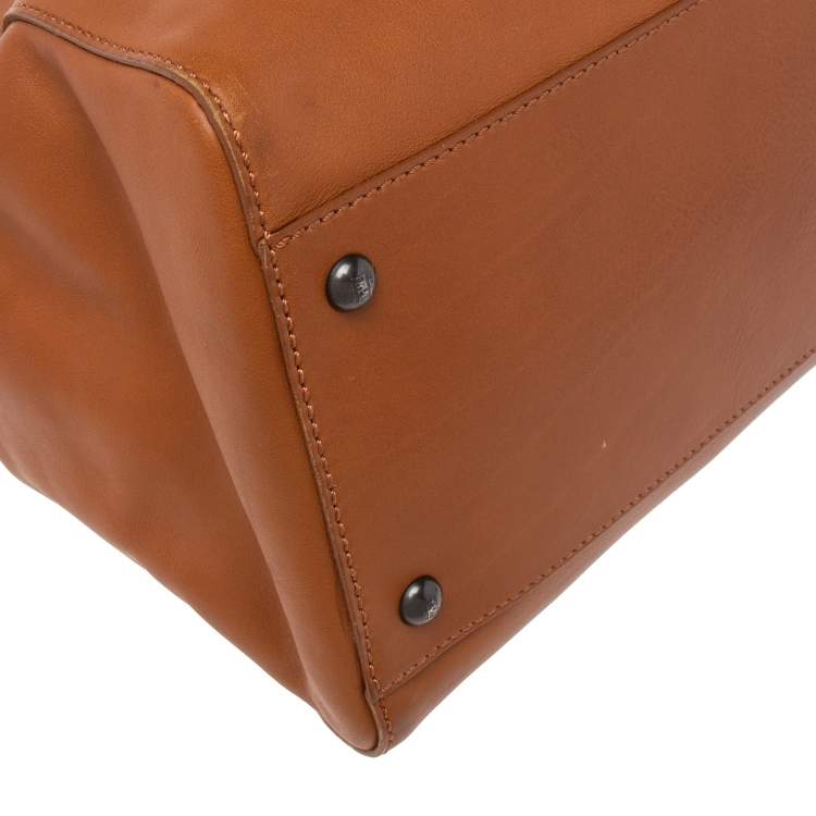 Pre Owned Fendi Brown Leather Large Peekaboo Top Handle Bag