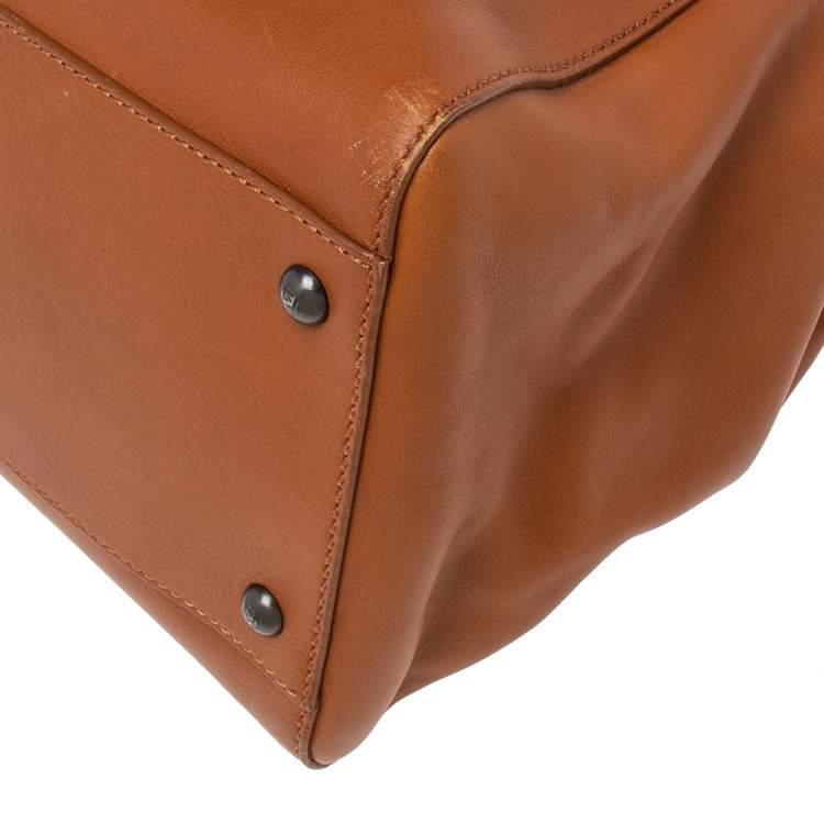 Pre Owned Fendi Brown Leather Large Peekaboo Top Handle Bag