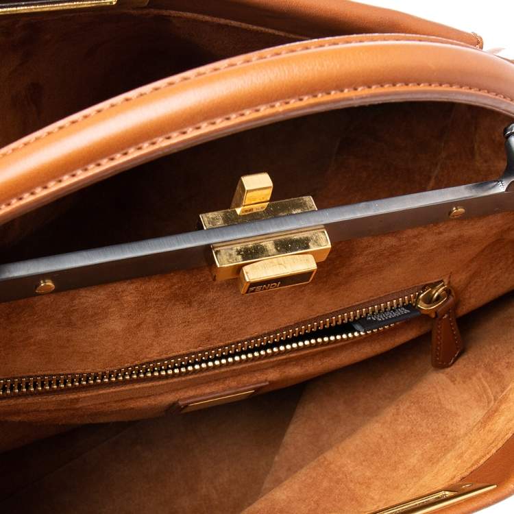Pre Owned Fendi Brown Leather Large Peekaboo Top Handle Bag