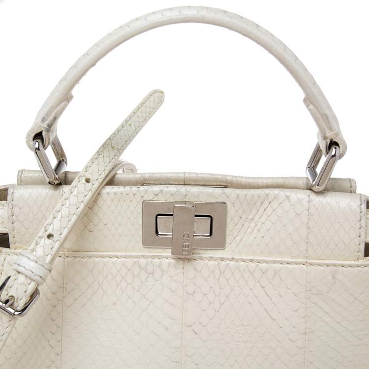 Pre Owned Fendi Off White Python Mini Peekaboo Bag 