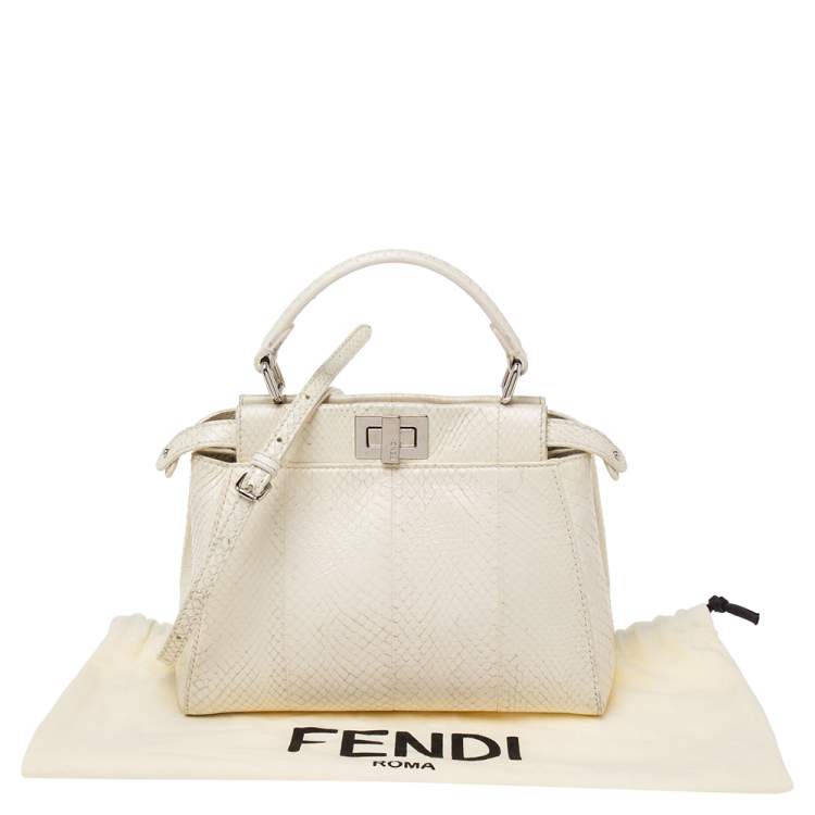 Pre Owned Fendi Off White Python Mini Peekaboo Bag 
