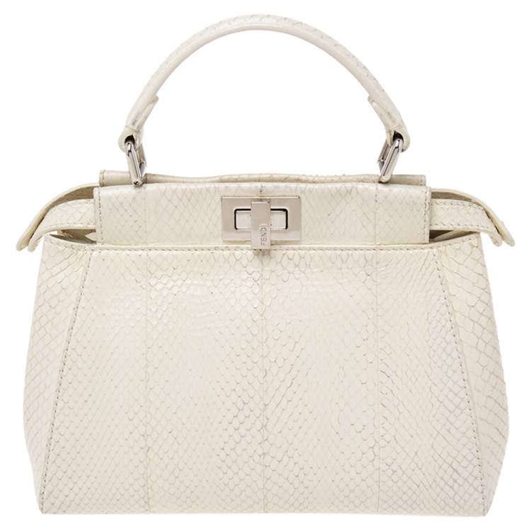 Pre Owned Fendi Off White Python Mini Peekaboo Bag 