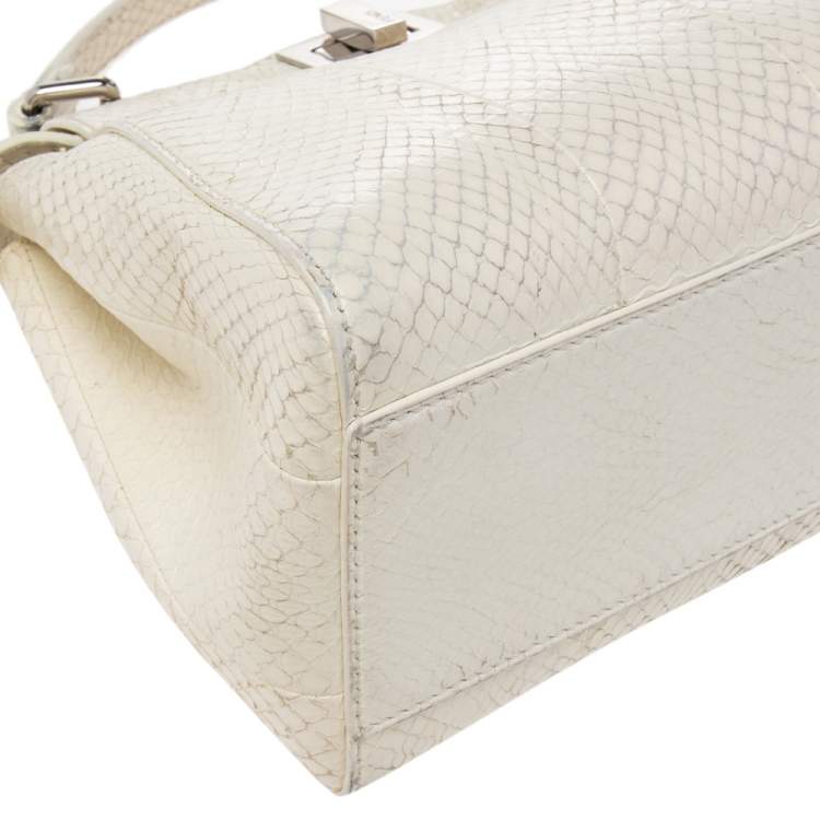 Pre Owned Fendi Off White Python Mini Peekaboo Bag 