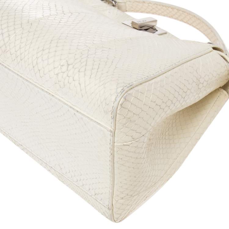 Pre Owned Fendi Off White Python Mini Peekaboo Bag 