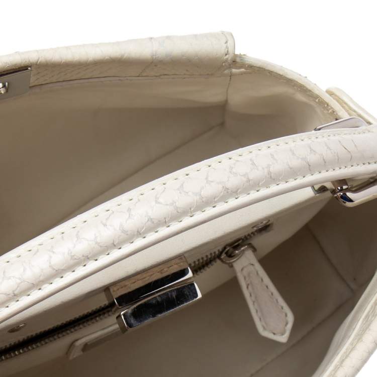 Pre Owned Fendi Off White Python Mini Peekaboo Bag 