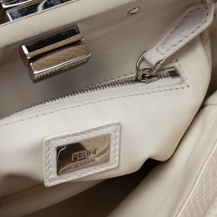 Pre Owned Fendi Off White Python Mini Peekaboo Bag 