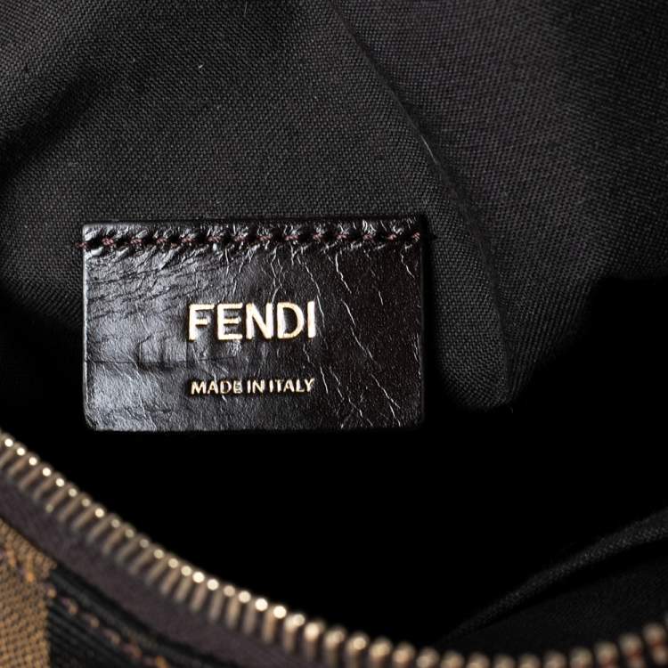 Pre Owned Fendi Tobacco/Teal Pequin Canvas and Leather Forever Boston Bag