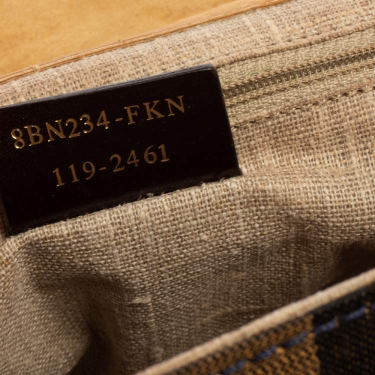 Pre Owned Fendi Blue/Tobacco Penguin Stripe Canvas and Leather Silvana Top Handle Bag