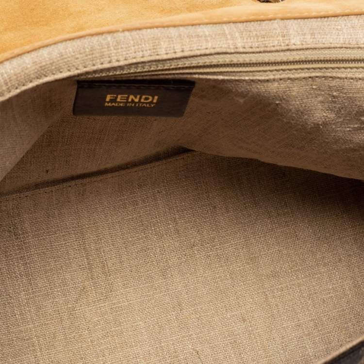 Pre Owned Fendi Blue/Tobacco Penguin Stripe Canvas and Leather Silvana Top Handle Bag