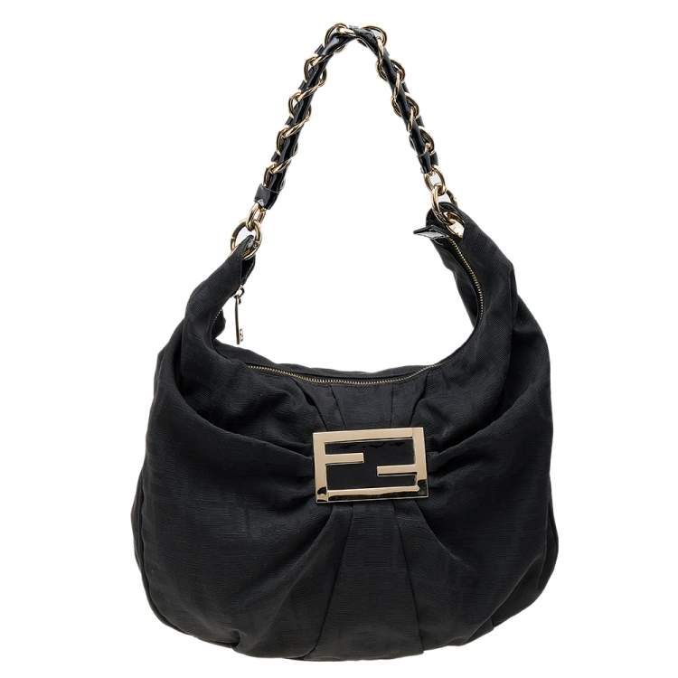Pre Owned Fendi Black Zucca Canvas Mia Hobo