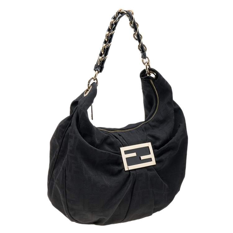 Pre Owned Fendi Black Zucca Canvas Mia Hobo