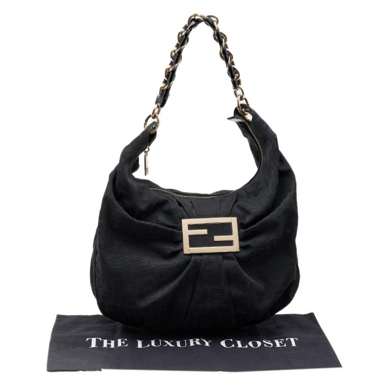 Pre Owned Fendi Black Zucca Canvas Mia Hobo