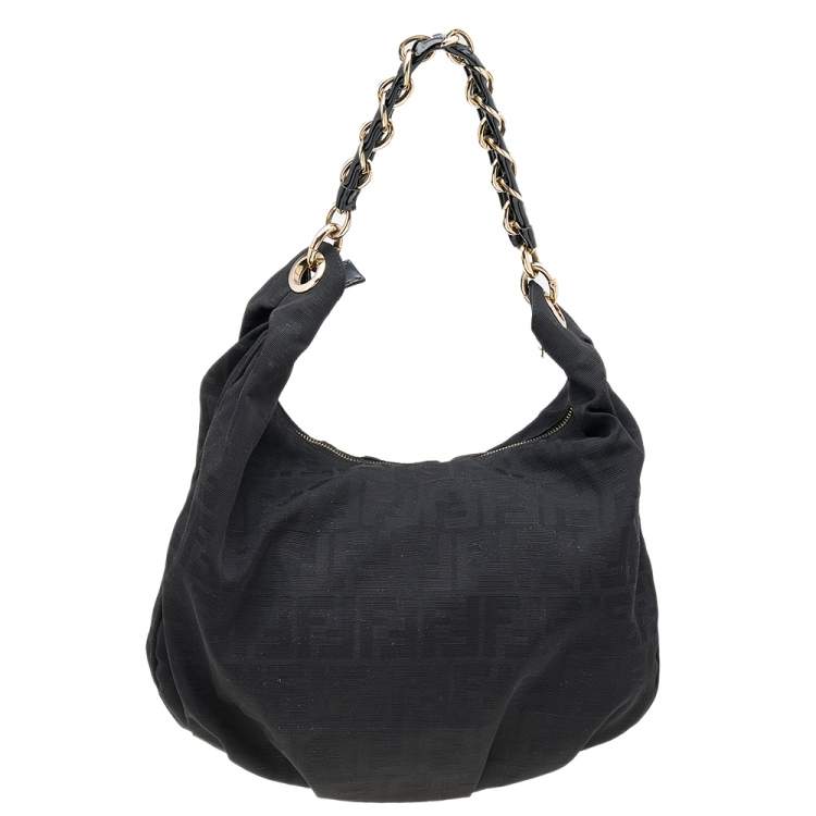 Pre Owned Fendi Black Zucca Canvas Mia Hobo