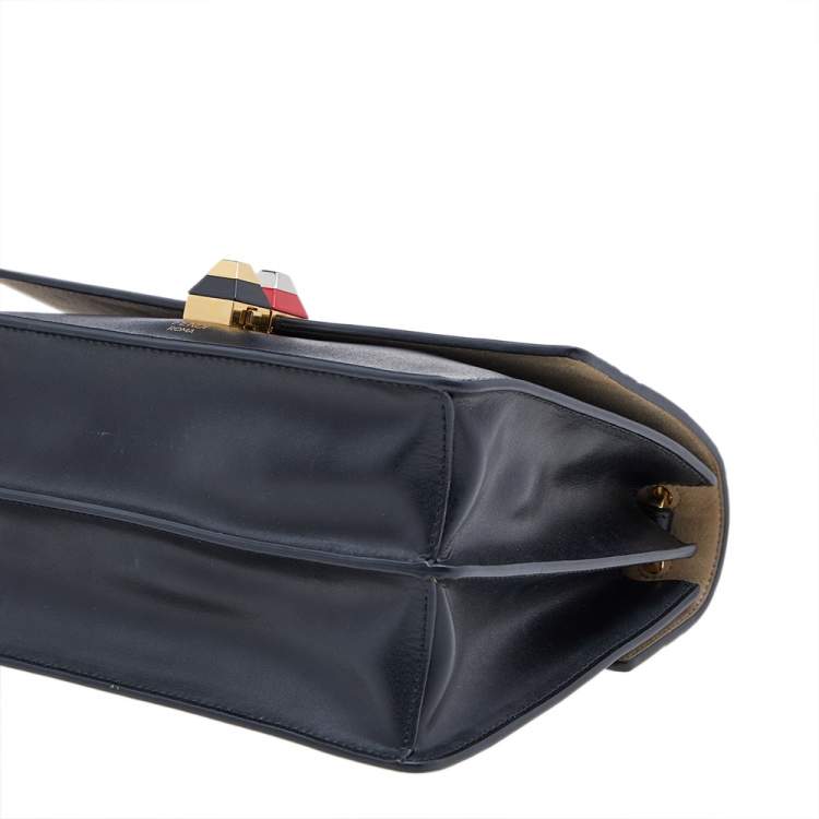 Pre Owned Fendi Black/Tobacco Zucca Embossed Leather Small Kan I Top Handle Bag