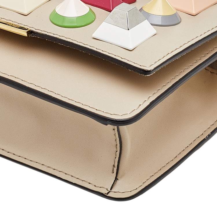 Pre Owned Fendi Beige Leather Rainbow Stud Tube Wallet On Chain