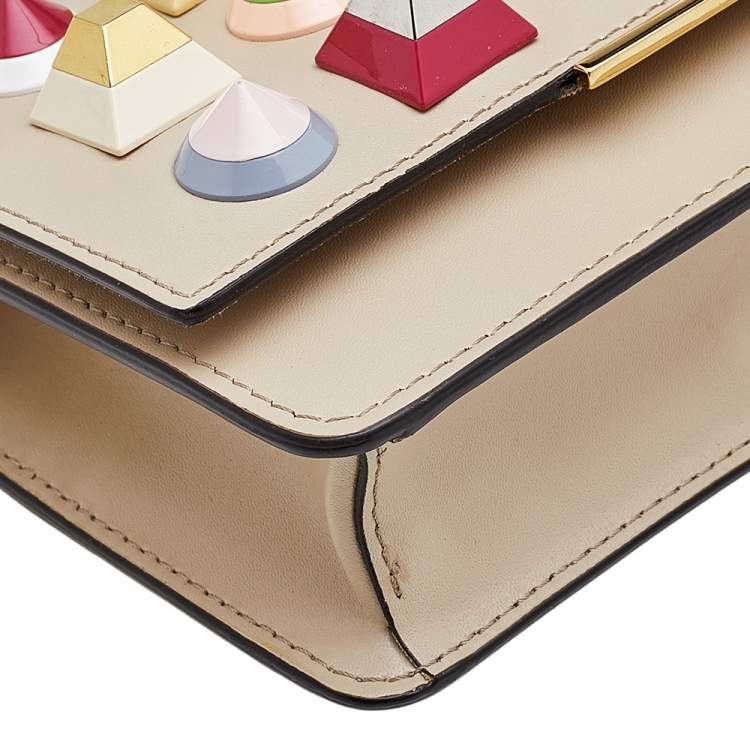 Pre Owned Fendi Beige Leather Rainbow Stud Tube Wallet On Chain