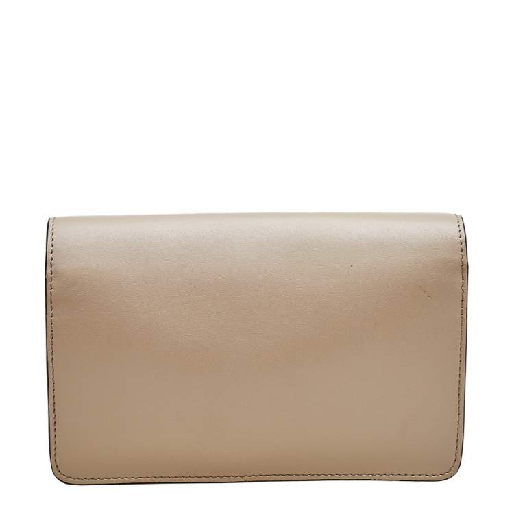 Pre Owned Fendi Beige Leather Rainbow Stud Tube Wallet On Chain