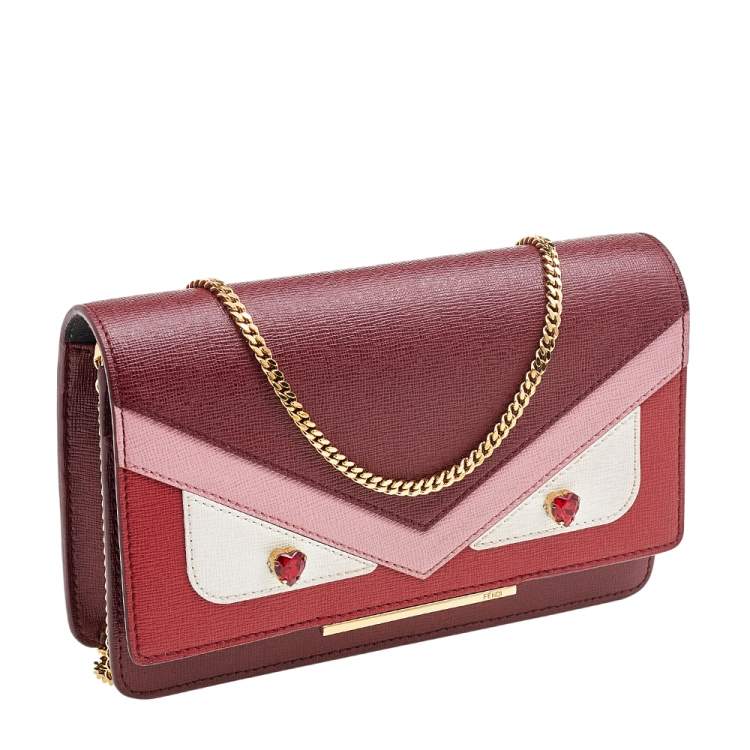 Pre Owned Fendi Multicolor Leather Monster Eyes Wallet On Chain