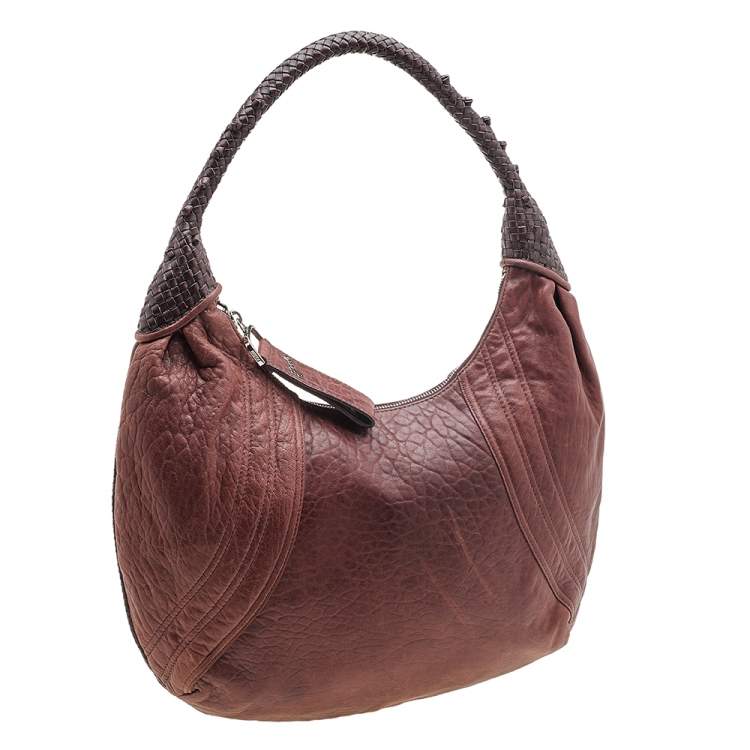 Pre Owned Fendi Brown Leather Braided Handle Spy Hobo