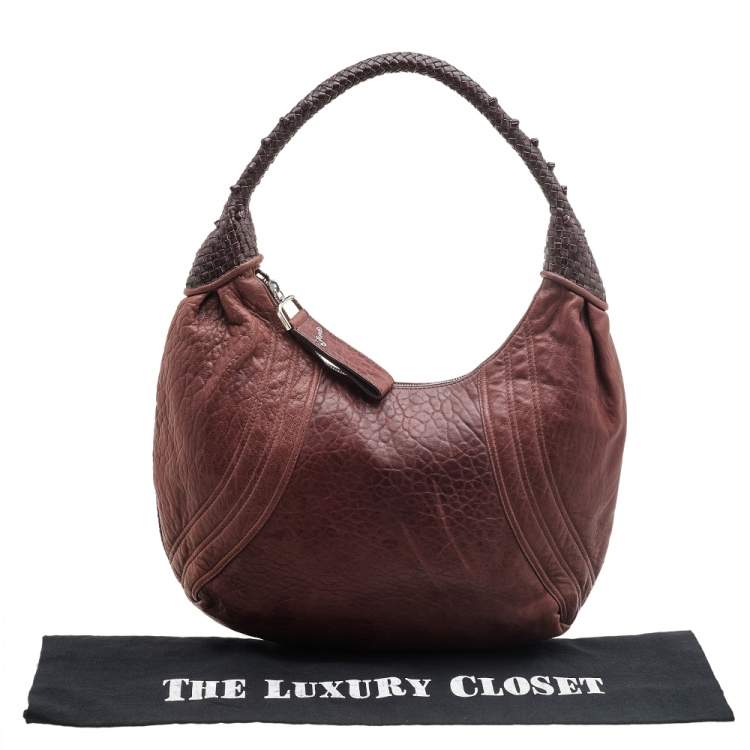 Pre Owned Fendi Brown Leather Braided Handle Spy Hobo