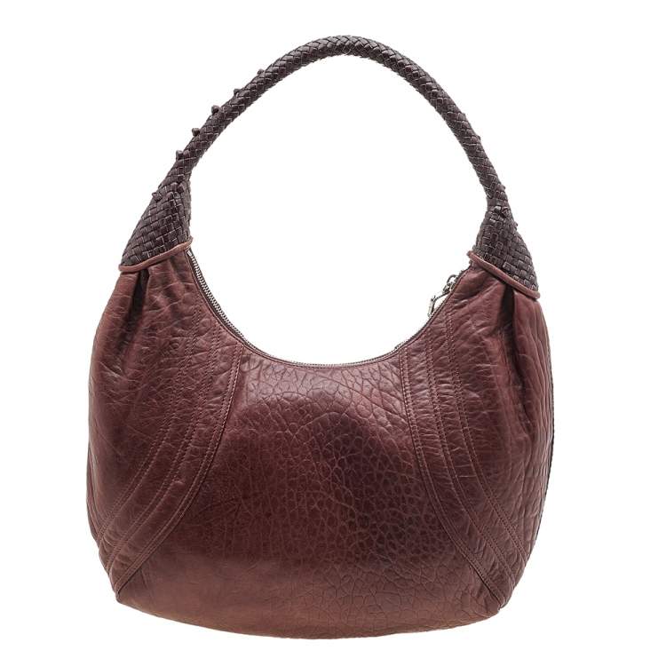 Pre Owned Fendi Brown Leather Braided Handle Spy Hobo