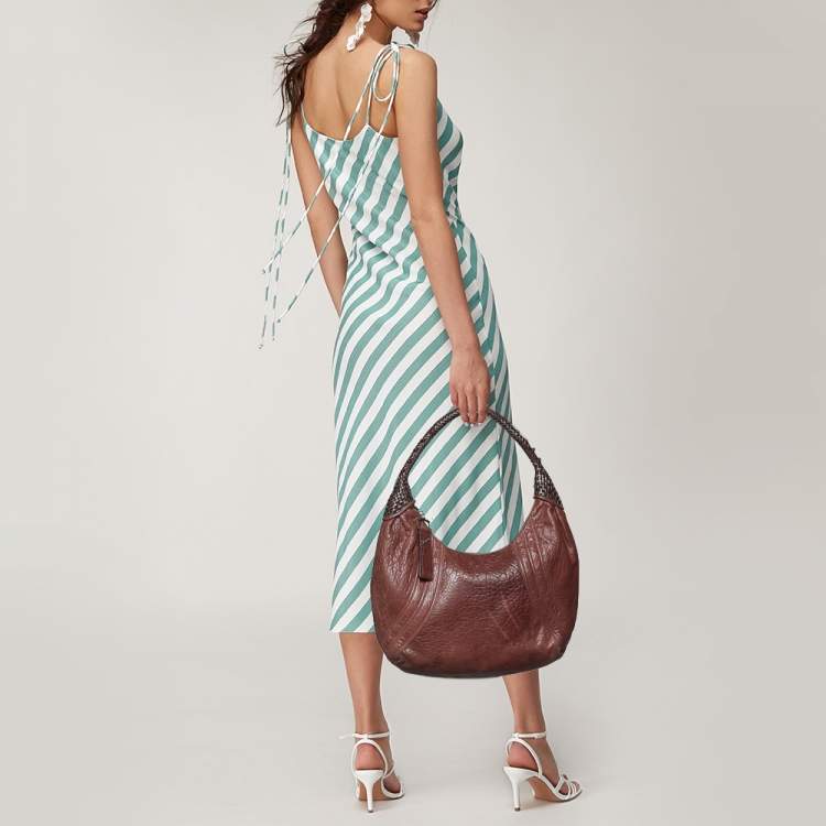 Pre Owned Fendi Brown Leather Braided Handle Spy Hobo
