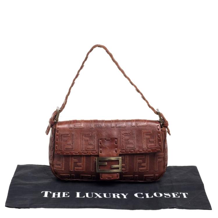Pre Owned Fendi Brown Leather FF Baguette Shoulder Bag