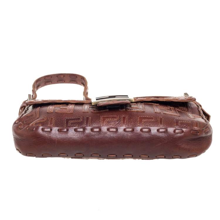 Pre Owned Fendi Brown Leather FF Baguette Shoulder Bag
