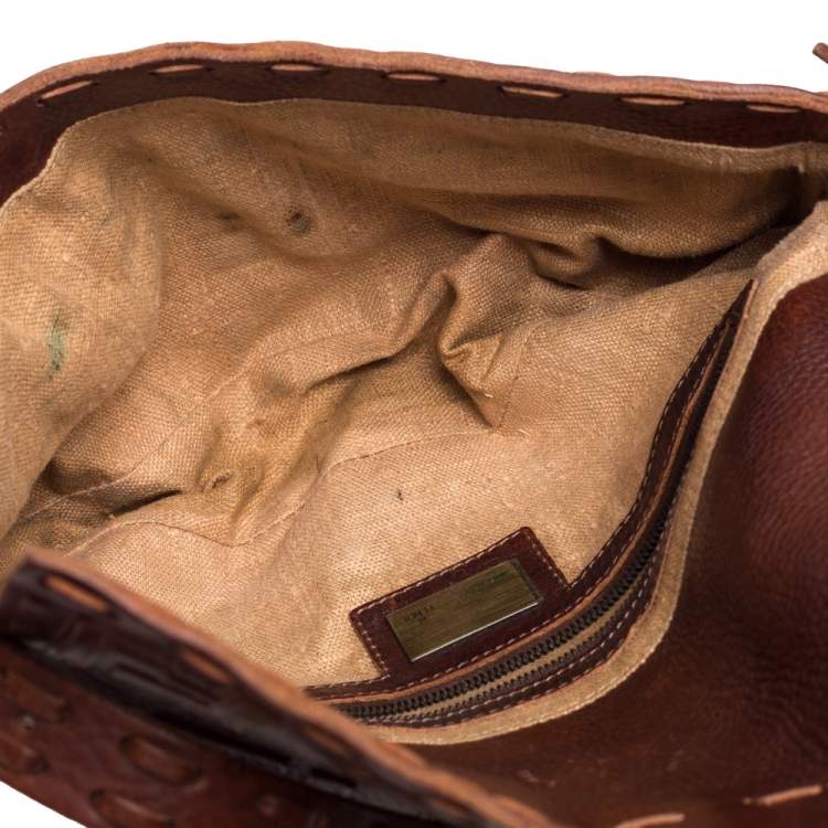 Pre Owned Fendi Brown Leather FF Baguette Shoulder Bag