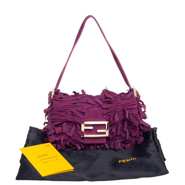 Pre Owned Fendi Purple Suede Fringe Baguette Bag