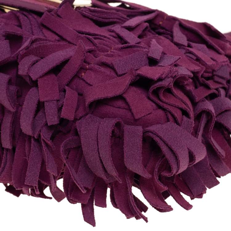 Pre Owned Fendi Purple Suede Fringe Baguette Bag