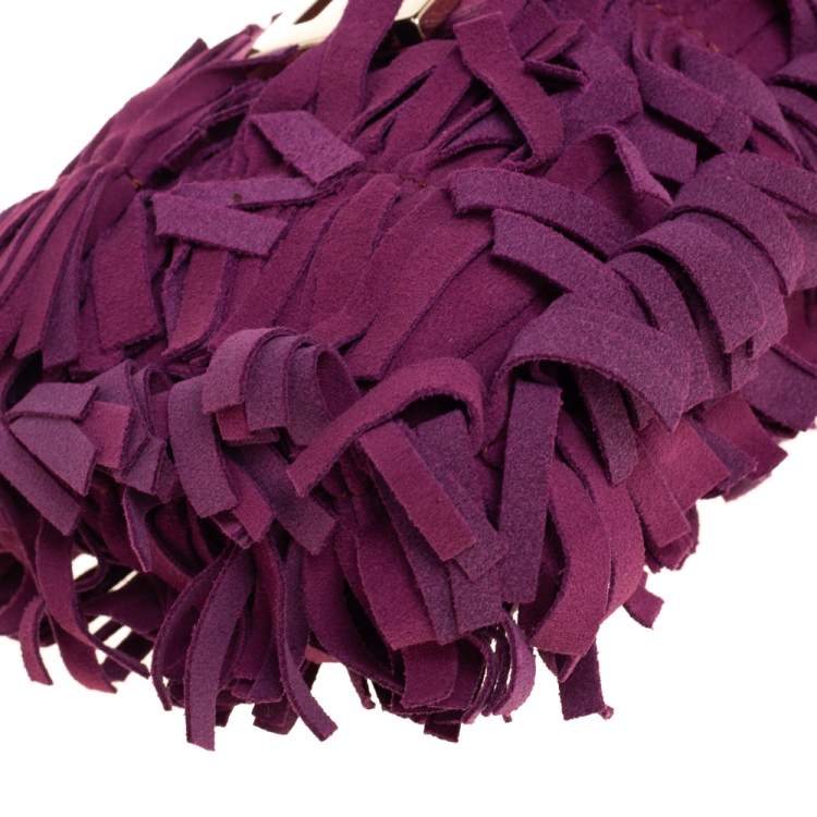 Pre Owned Fendi Purple Suede Fringe Baguette Bag