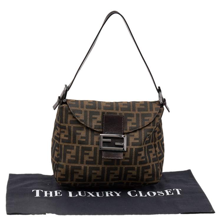 Pre Owned Fendi Tobacco Zucca Canvas And Leather Mama Baguette Bag