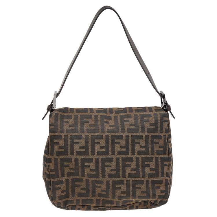 Pre Owned Fendi Tobacco Zucca Canvas And Leather Mama Baguette Bag