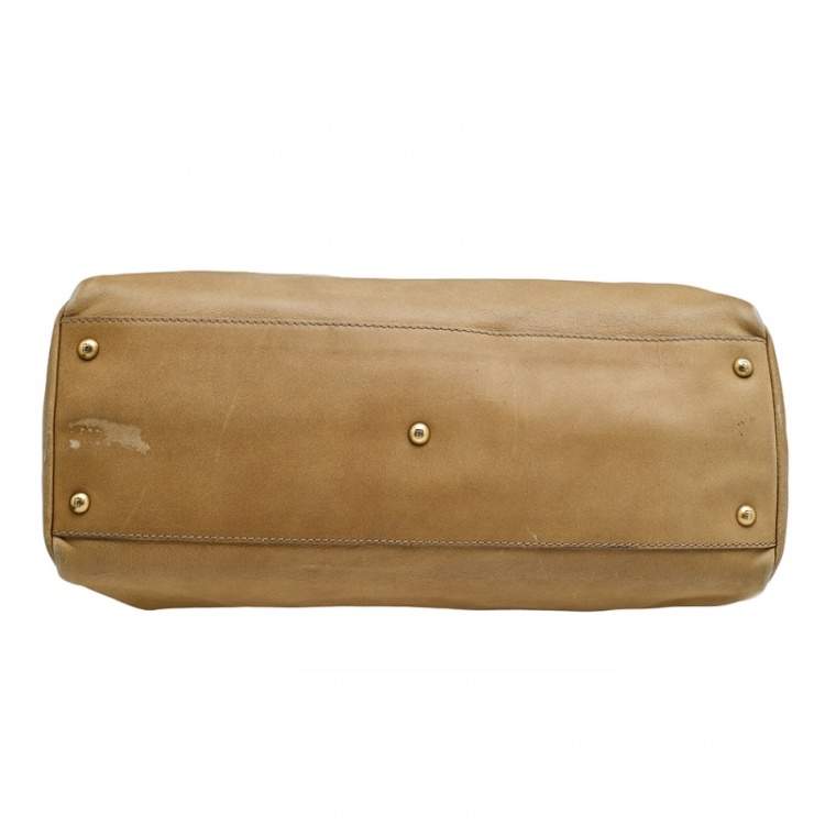 Pre Owned Fendi Beige/Brown Leather Large Peekaboo Top Handle Bag