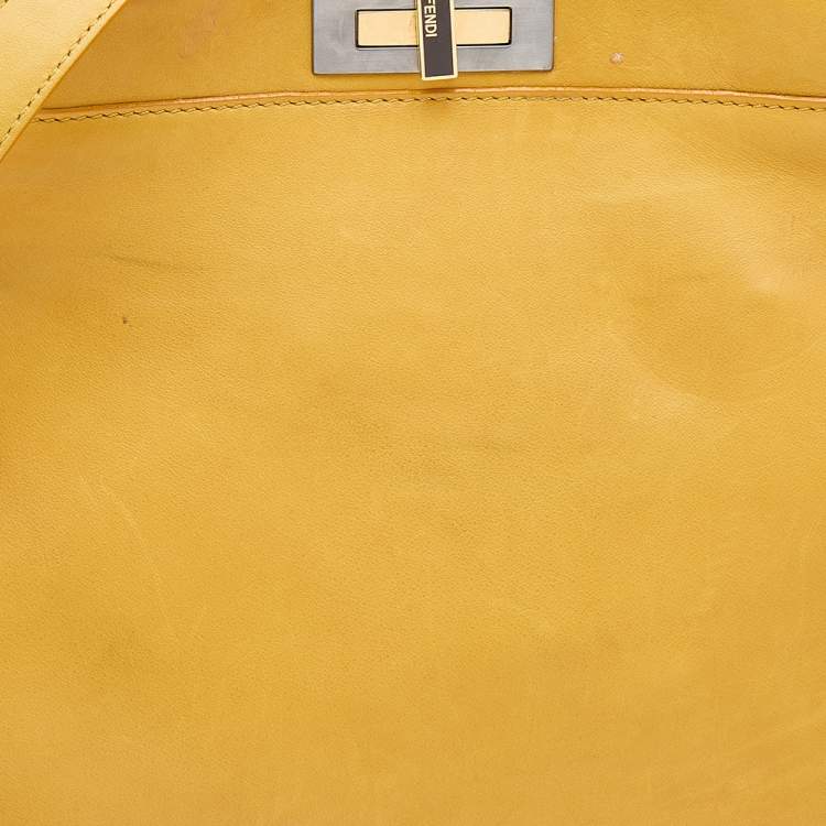 Pre Owned Fendi Yellow Leather Large Peekaboo Top Handle Bag